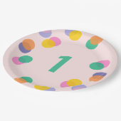 ファースト誕生日パステルピンク紙吹雪 ペーパープレート (アングル)