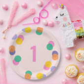 ファースト誕生日パステルピンク紙吹雪 ペーパープレート (パーティー)