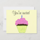 ファースト誕生日ピンクカップケーキ招待状カスタマイズ 招待状 (正面)