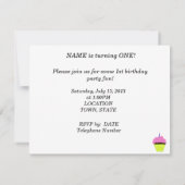 ファースト誕生日ピンクカップケーキ招待状カスタマイズ 招待状 (裏面)