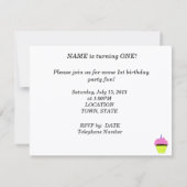 ファースト誕生日ピンクカップケーキ招待状カスタマイズ 招待状 (裏面)