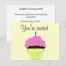 ファースト誕生日ピンクカップケーキ招待状カスタマイズ 招待状