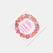 ファースト誕生日ピンクローズ渦巻形のハートバレンタイン スタンダードカクテルナプキン (角)