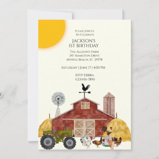 ファースト誕生日ファームバーンアニマルズ招待状 招待状 (正面)