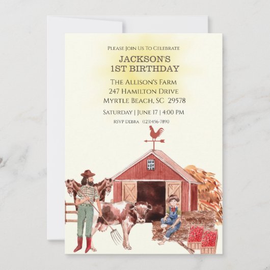 ファースト誕生日ファームバーンアニマルズ招待状 招待状 (正面)