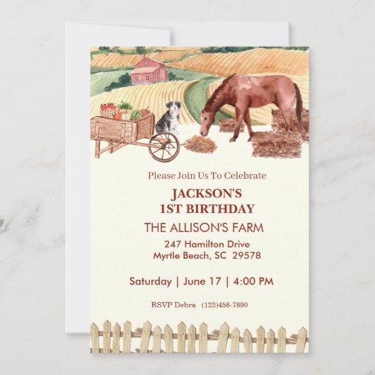 ファースト誕生日ファームバーンアニマルズ招待状 招待状 (正面)