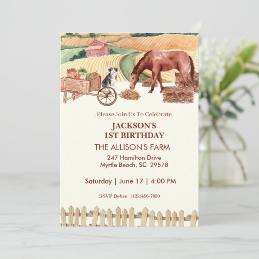 ファースト誕生日ファームバーンアニマルズ招待状 招待状 (スタンド正面)