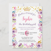 ファースト誕生日フェアリープリンセスピンク&金ゴールド 招待状 (正面)