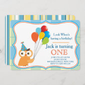 ファースト誕生日フクロウボーイパーティの招待状 招待状 (正面/裏面)