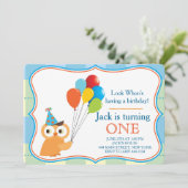 ファースト誕生日フクロウボーイパーティの招待状 招待状 (スタンド正面)