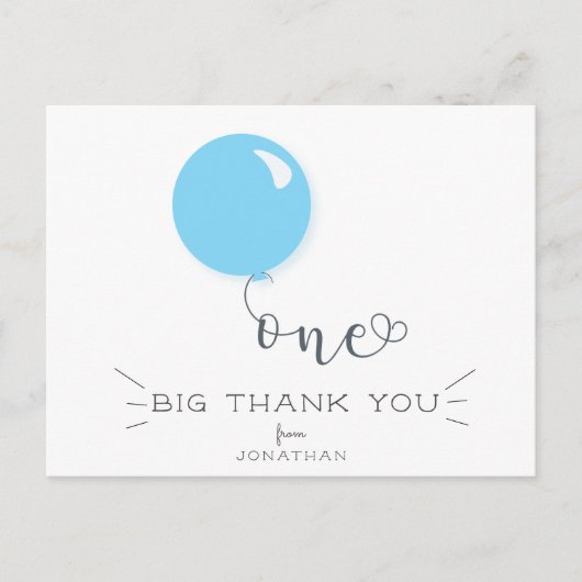 ファースト誕生日ブルーバルーンサンキューはがき ポストカード (正面)