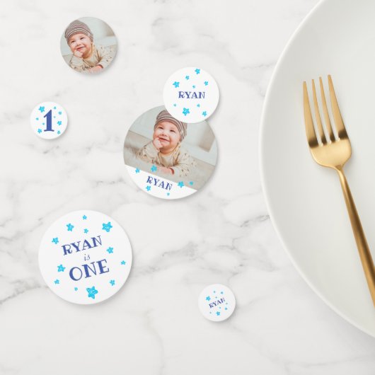 ファースト誕生日ブルーフォトバースデーパーティー コンフェッティ (グループ)