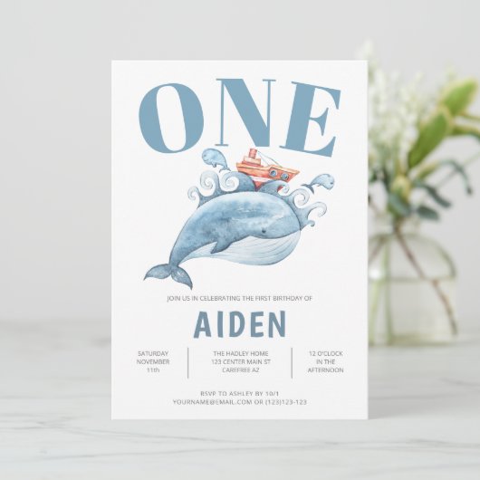 ファースト誕生日ブルーホエールパーティの招待状 招待状 (スタンド正面)
