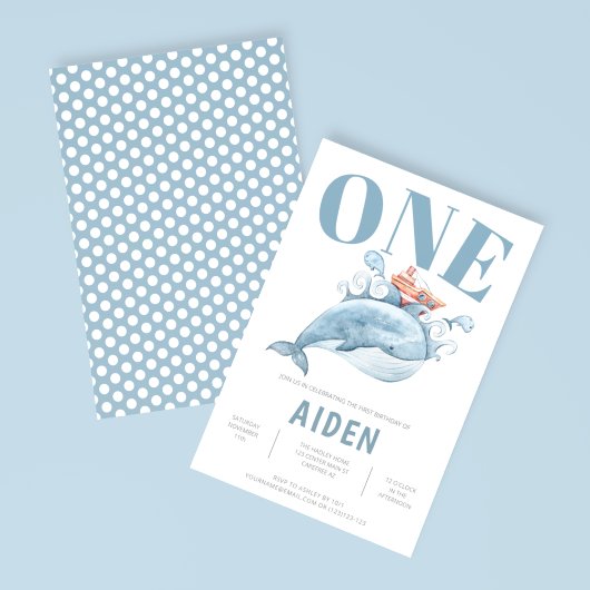 ファースト誕生日ブルーホエールパーティの招待状 招待状