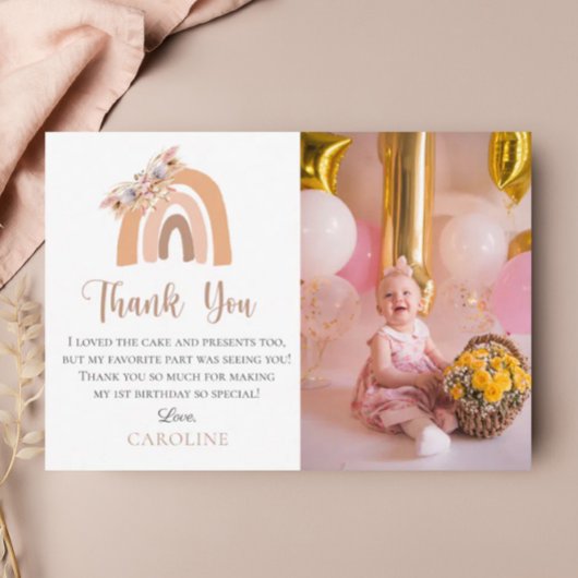 ファースト誕生日ボヘミアンフローラレインボーパステル サンキューカード
