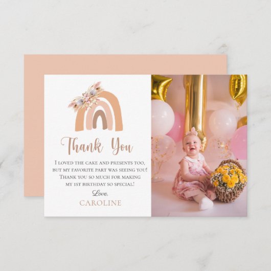 ファースト誕生日ボヘミアンフローラレインボーパステル サンキューカード (正面/裏面)