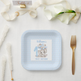 ファースト誕生日ボーイエレファントブルー紙プレート ペーパープレート
