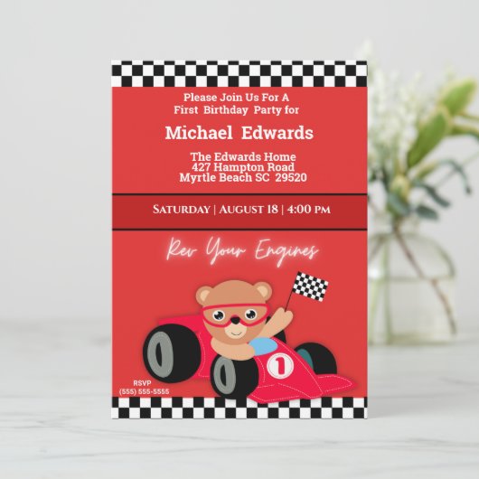 ファースト誕生日ボーイズレースカー招待状 招待状 (スタンド正面)