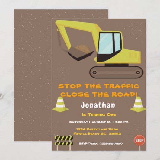 ファースト誕生日ボーイズ建築パーティー 招待状 (正面/裏面)