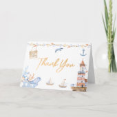 ファースト誕生日ボーイズ航海のブルーライトハウス サンキューカード (正面)