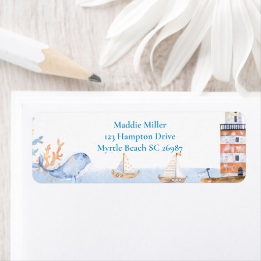 ファースト誕生日ボーイズ航海のブルーライトハウス ラベル (インサイチュ)