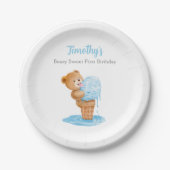 ファースト誕生日ボーイテディベアアイスクリーム ペーパープレート (正面)
