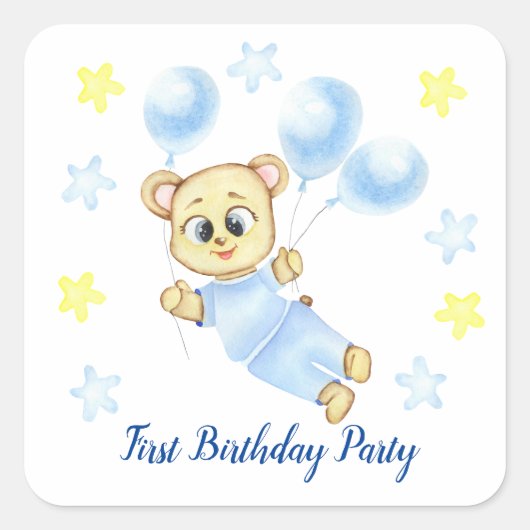 ファースト誕生日ボーイパーティー 前向き スクエアシール (正面)