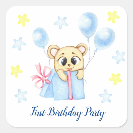 ファースト誕生日ボーイパーティー 前向き スクエアシール (正面)