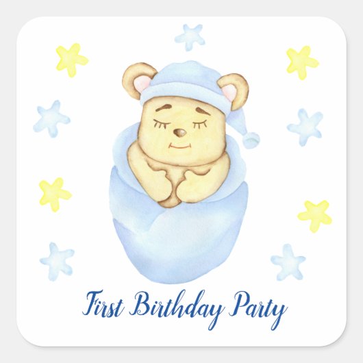 ファースト誕生日ボーイパーティー 前向き スクエアシール (正面)