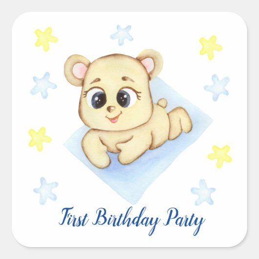 ファースト誕生日ボーイパーティー 前向き スクエアシール (正面)