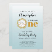 ファースト誕生日ボーイレオサンサインライオンパーティー 招待状 (正面/裏面)