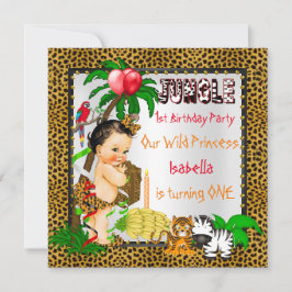 ファースト誕生日レオパードジャングルサファリワイルドブルネット 招待状