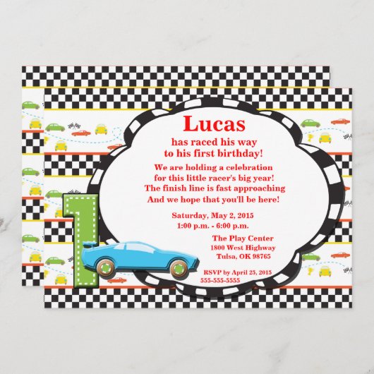 ファースト誕生日レーサー招待状 招待状 (正面/裏面)