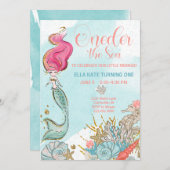 ファースト誕生日ワンダーザシーマーメイド誕生日 招待状 (正面/裏面)