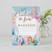 ファースト誕生日人魚 箔招待状 (立ち正面)