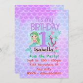 ファースト誕生日招待状マーメイド 招待状 (正面/裏面)