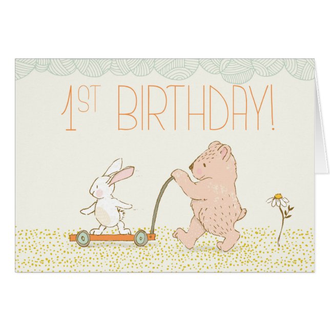 ファースト誕生日歩くベアアンドウサギ (正面横)