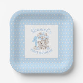 ファースト誕生日象秋ボーイ紙プレートブルー ペーパープレート (正面)