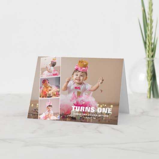 ファースト誕生日4フォトコラージュ誕生日ホリデーカ カード (正面)