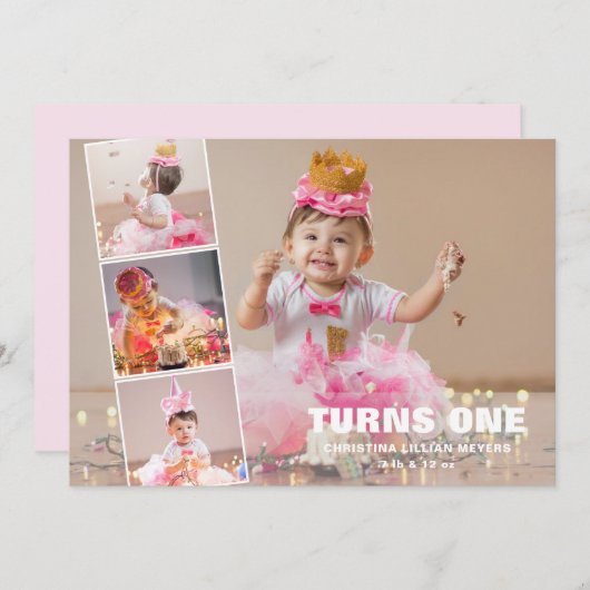 ファースト誕生日4フォトコラージュ誕生日 シーズンカード (正面/裏面)