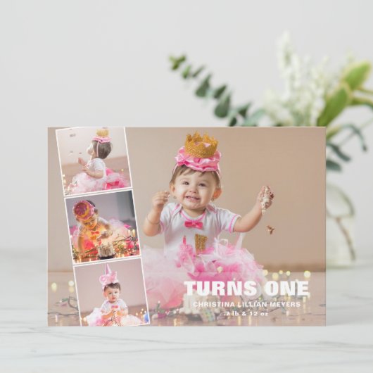 ファースト誕生日4フォトコラージュ誕生日 シーズンカード (スタンド正面)