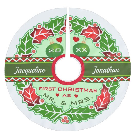 ファースト・クリスマスホリー結婚リース夫妻 ブラッシュドポリエステルツリースカート (正面)