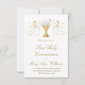 ファースト・コミュニオンカトリックの女の子ゴールデンエンジェルスデザイン 招待状 (正面)