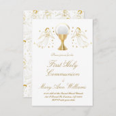 ファースト・コミュニオンカトリックの女の子ゴールデンエンジェルスデザイン 招待状 (正面/裏面)