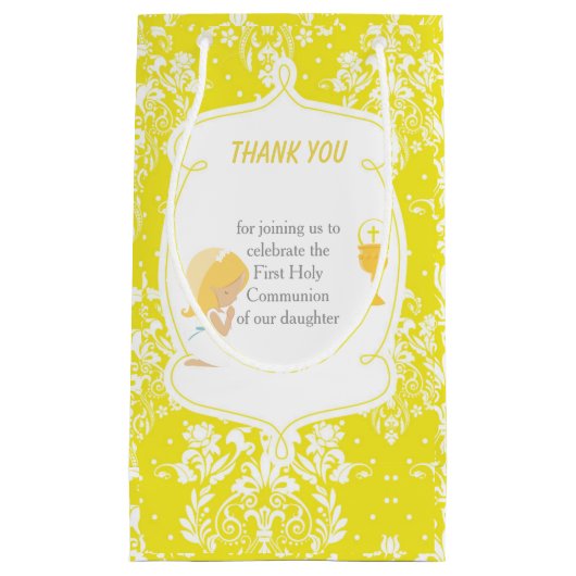 ファースト・コミュニオンダマスクブロンド女の子ありがとう スモールペーパーバッグ (正面)