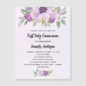 ファースト・コミュニオンバイオレットの花は贅沢を越える マグネット招待状 (正面)