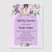 ファースト・コミュニオンバイオレットパープルフラワーは贅沢を越える マグネット招待状 (正面)