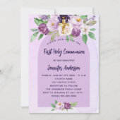 ファースト・コミュニオンバイオレットパープルフラワーは贅沢を越える 招待状 (正面)