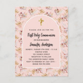 ファースト・コミュニオンパンパスグラス花バラ金ゴールド インビテーションポストカード (正面)