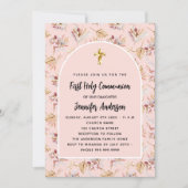 ファースト・コミュニオンパンパスグラス花バラ金ゴールド 招待状 (正面)